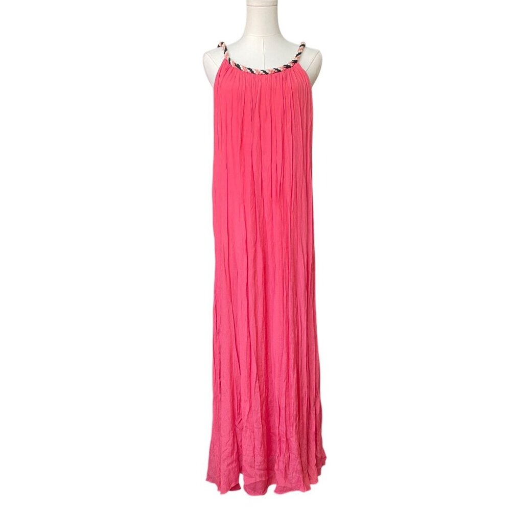 Suncoo Halter Neck Maxi Dress M Boho‎ Lagenlook Long Beach Resort Crinkle Cotton